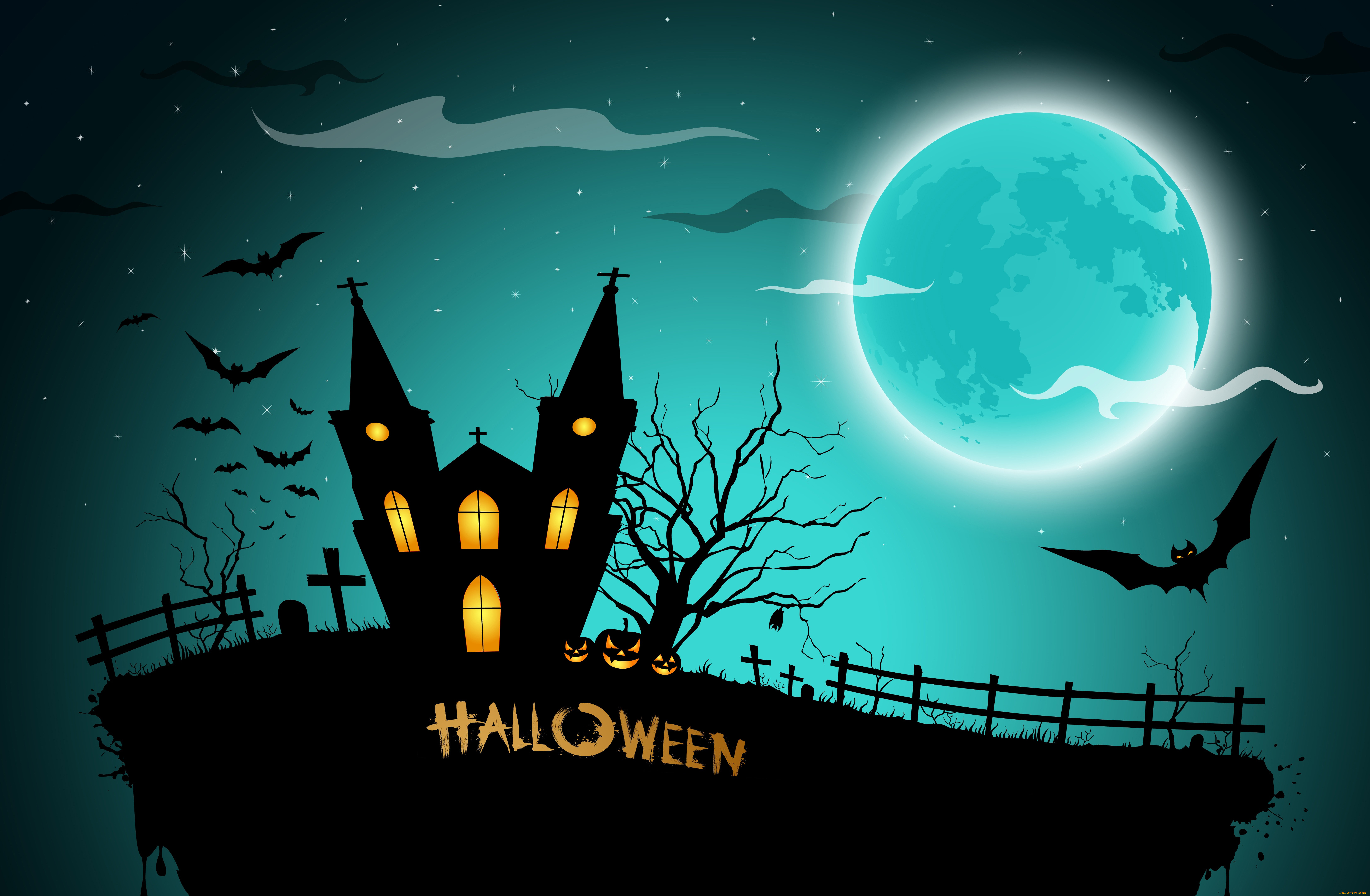 , , pumpkins, bats, house, graveyard, full, moon, midnight, horror, scary, halloween, creepy